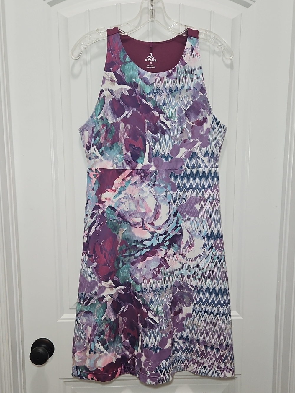 Prana Women's Purple Floral Chevron A-Line Activewear Dress Medium Outdoor